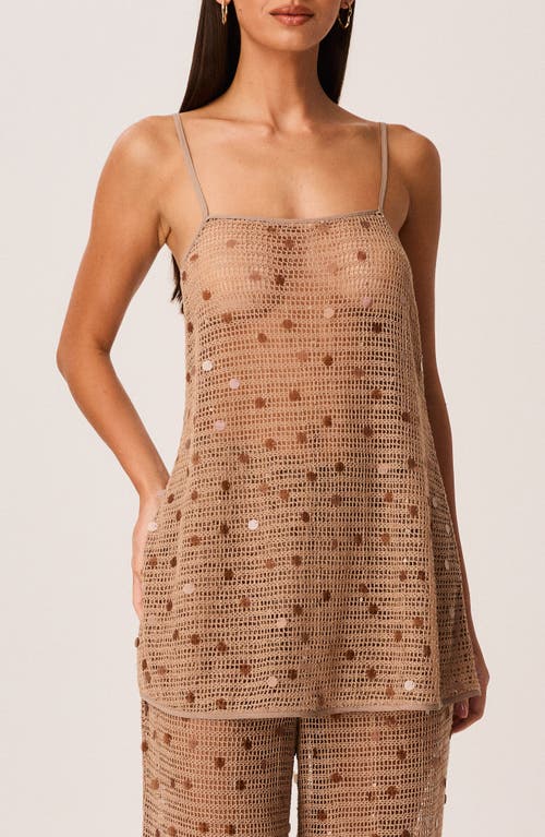 SNDYS Kalena Sequin Open Knit Longline Top in Mocha at Nordstrom, Size Large