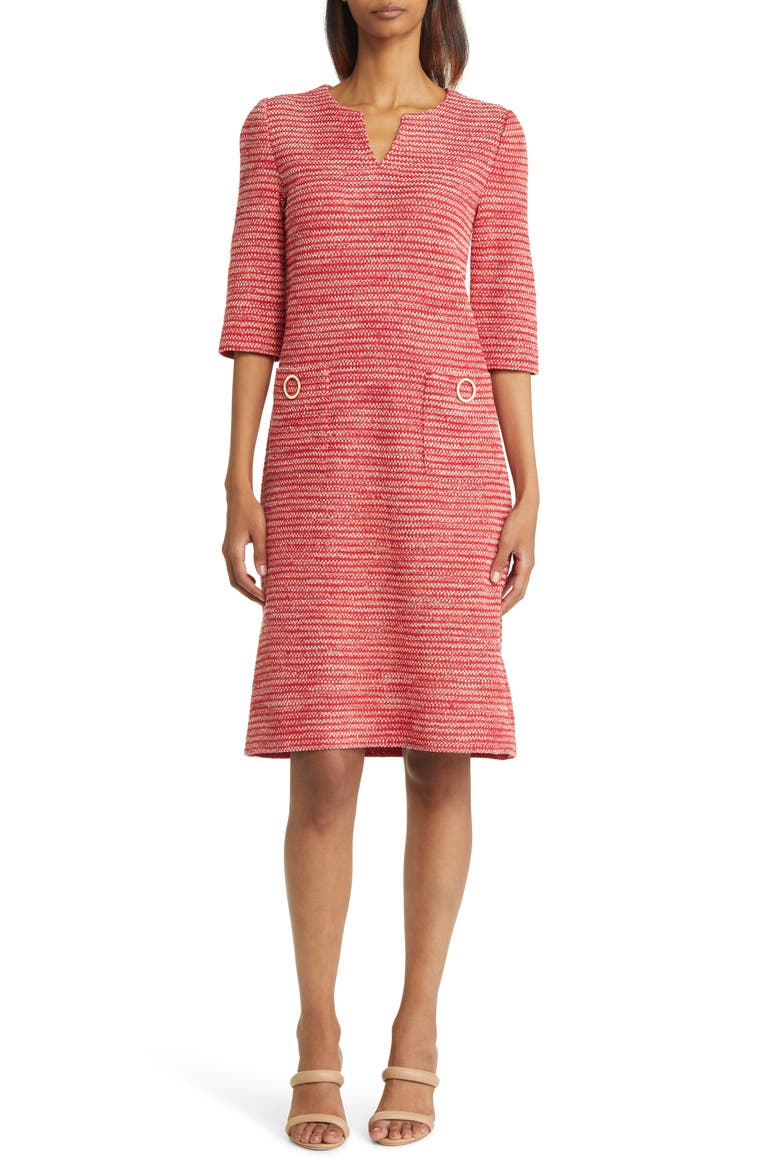 Tweed Shift Dress, Main, color, SUNSET RED/CITRUS BLOSSOM/PALE