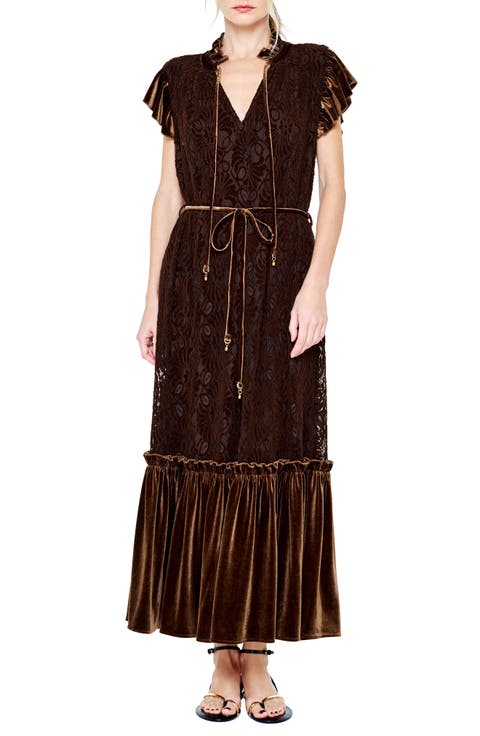 Hilma Velvet Trim Lace Maxi Dress