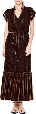 CIEBON Hilma Velvet Trim Lace Maxi Dress