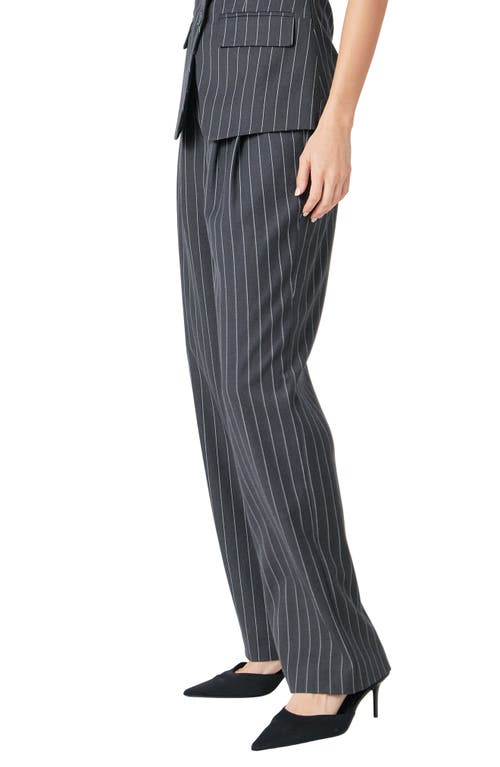 Shop Endless Rose Pinstripe High Waist Trousers In Charcoal