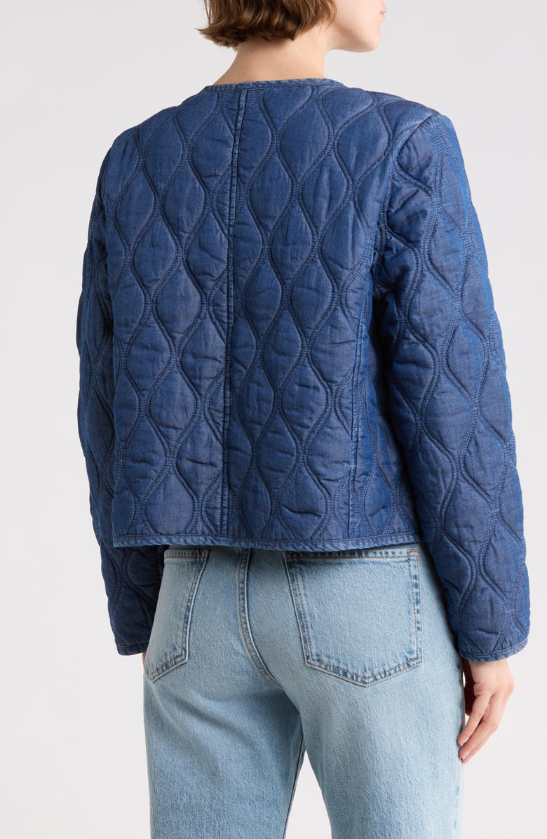 Nanette Lepore Full Zip Quilted Chambray Jacket, Alternate, color, Medium Wash/ Scroll