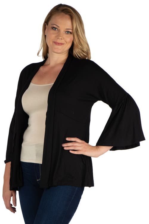 24seven Comfort Apparel Plus Size Bell Sleeve Flared Open Front Cardigan In Black