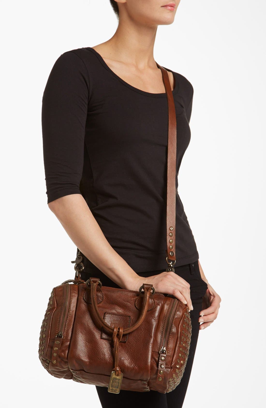 'Brooke Speedy' Leather Satchel, Small, Alternate, color, COGNAC
