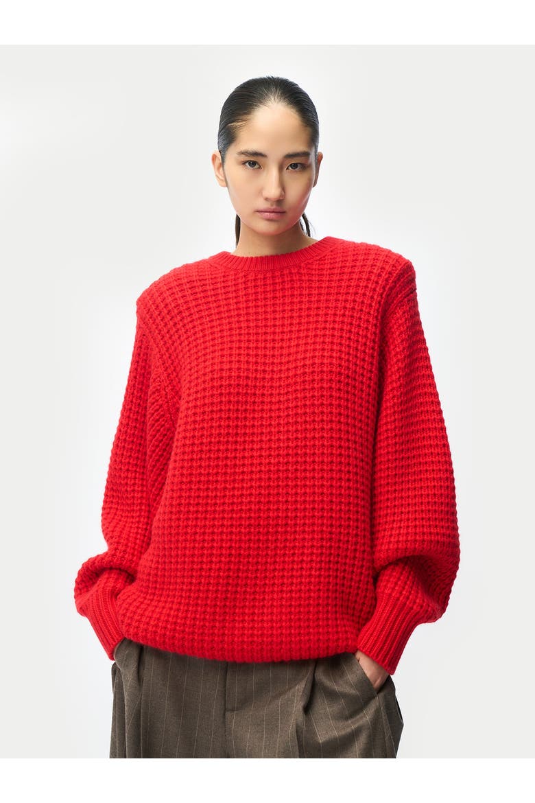 Wide-Shoulder Crewneck Cashmere Sweater, Main, color, fiery red