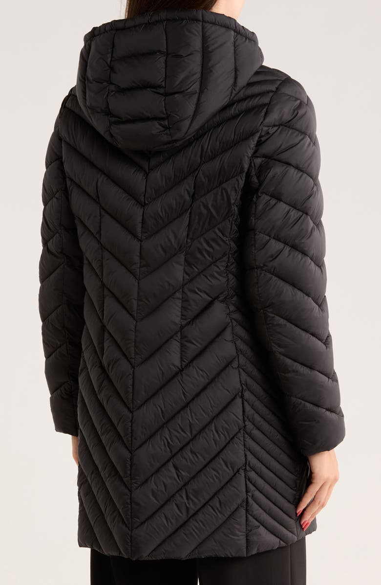 Michael Kors Chevron Quilted Longline 400 Fill Power Hooded Puffer Jacket, Alternate, color, Black