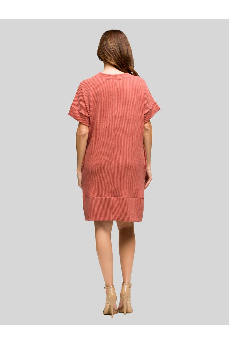 Womens Ribbed Knit V Neck Short Dolman Sleeve, Alternate, color, Brick