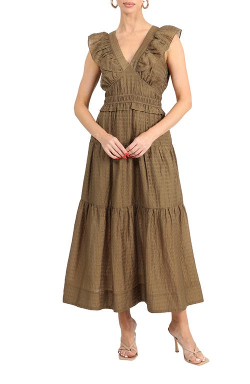 Shop Adelyn Rae Ennie Textured Tiered Midi Dress In Coffee
