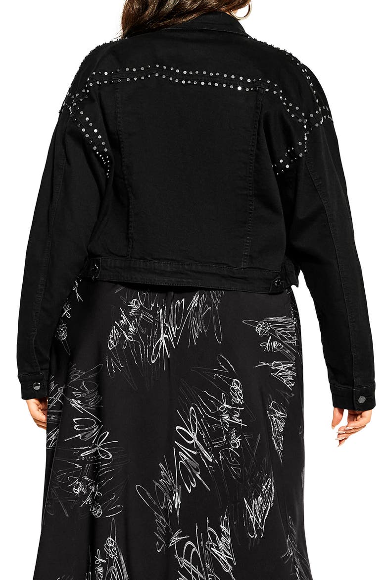 Rock Stud Denim Jacket, Alternate, color, BLACK