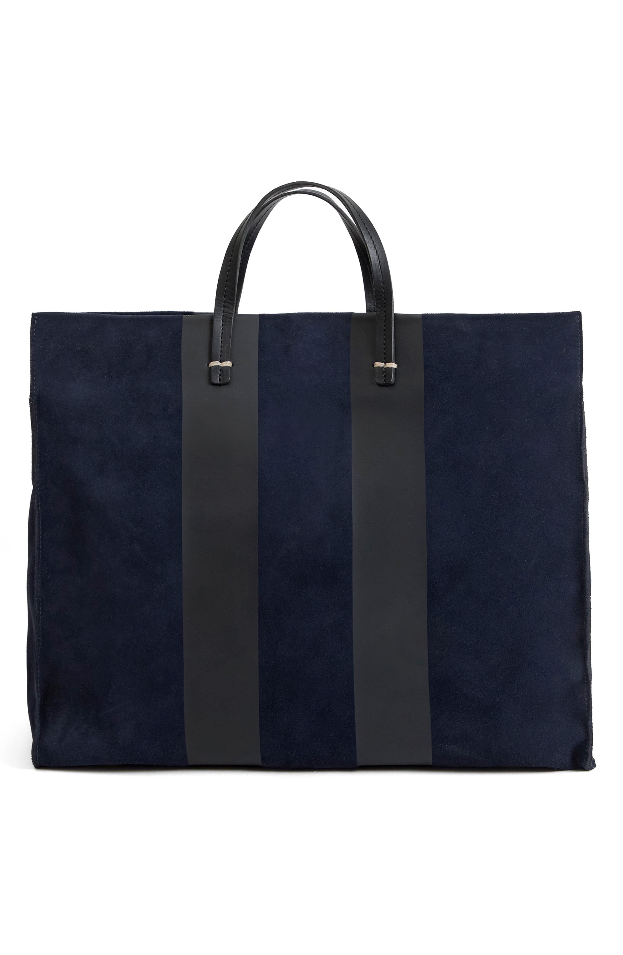 Clare V. Simple Racing Stripe Suede Tote, Main, color, 