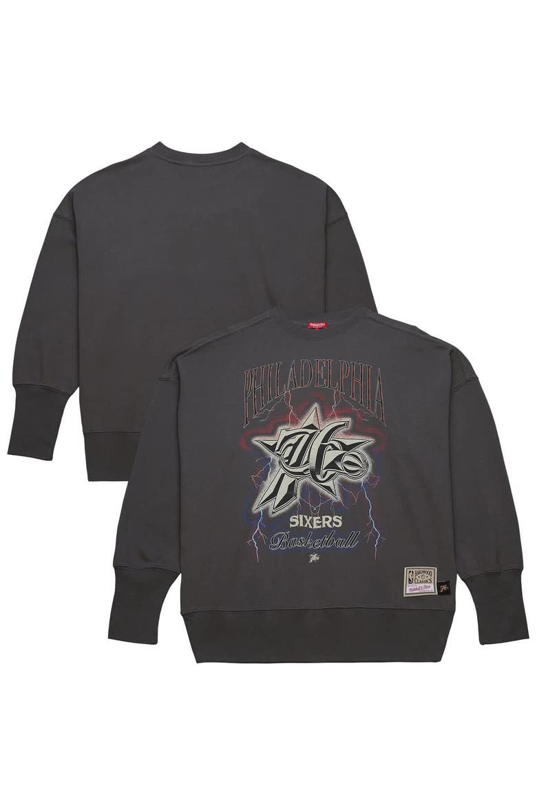Women's Mitchell & Ness Charcoal Philadelphia 76ers Hardwood Classics Lightweight Pullover Sweatshirt, Alternate, color, Charcoal