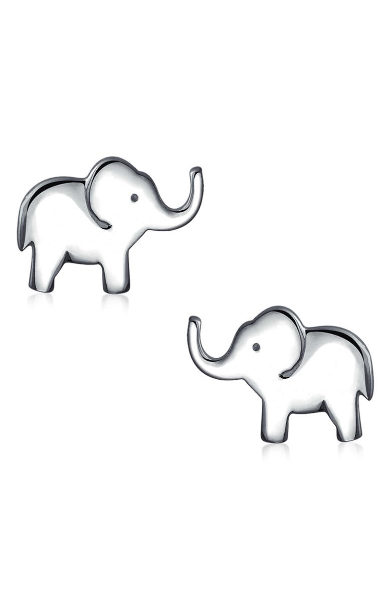 BLING JEWELRY Animal Lover Elephant Stud Earrings, Alternate, color, Silver
