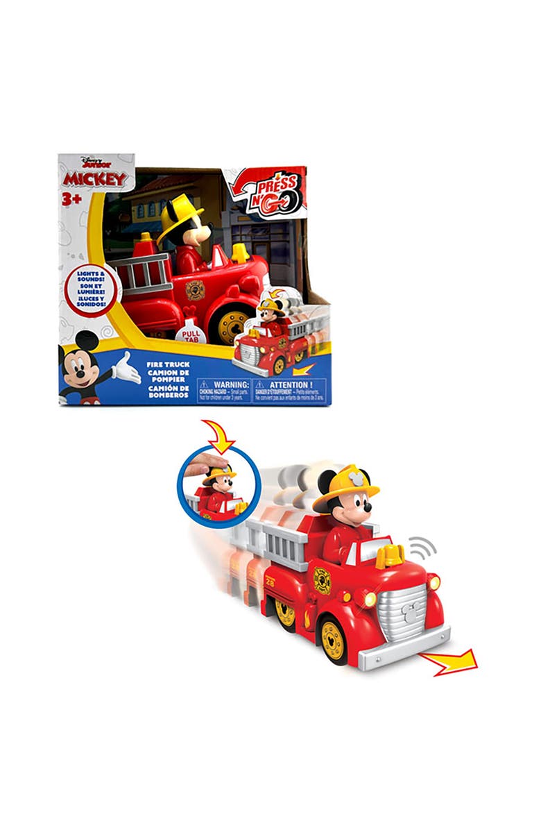 Disney Junior Press N Go Mickey Mouse Firetruck 5.5 Inch Red & Yellow Toy, Alternate, color, 