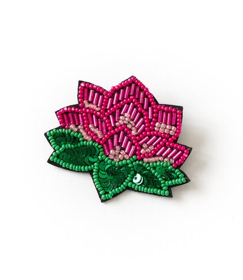 Bala Mani Beaded Lotus Brooch Pin