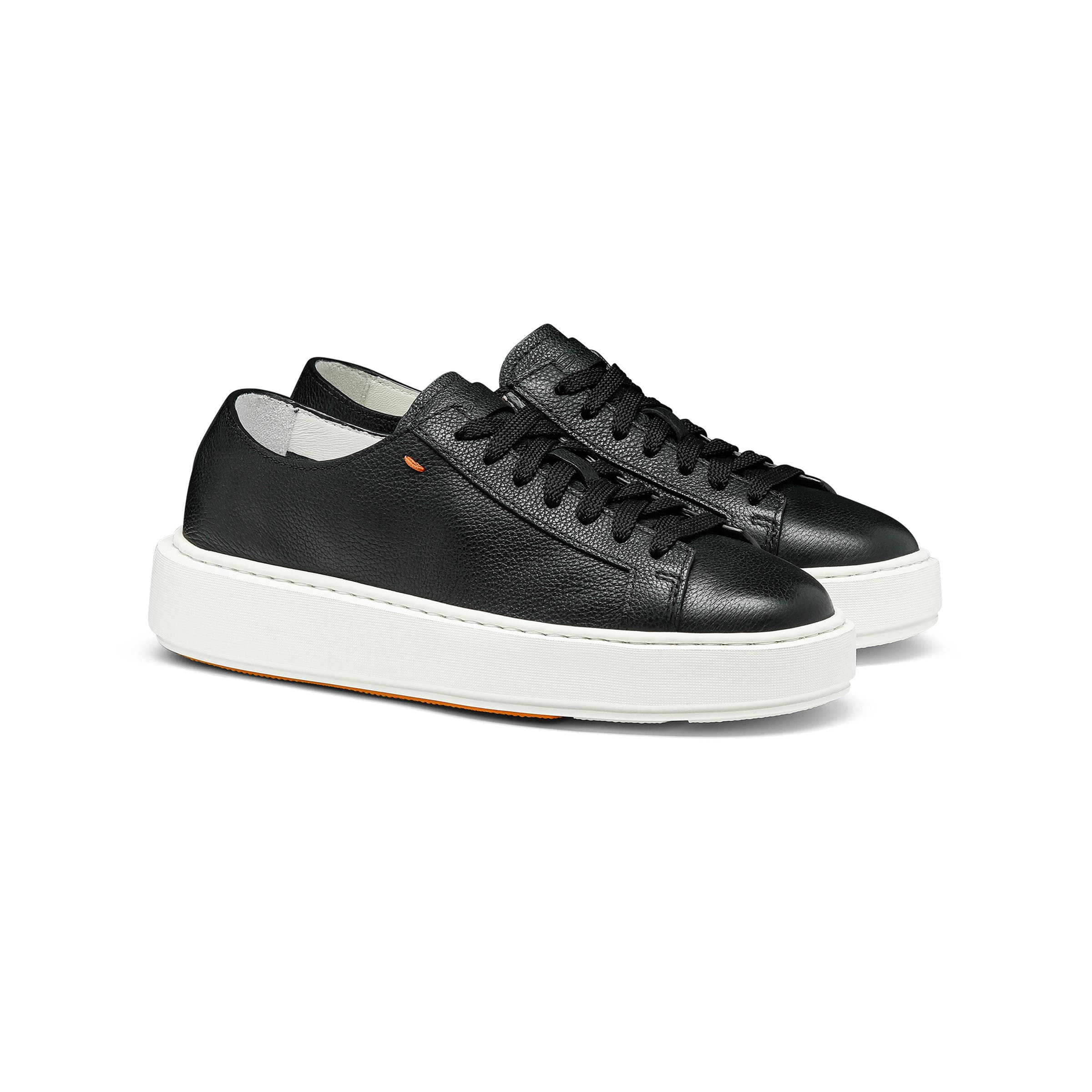 Santoni Tumbled Leather Sneaker, Main, color, Black