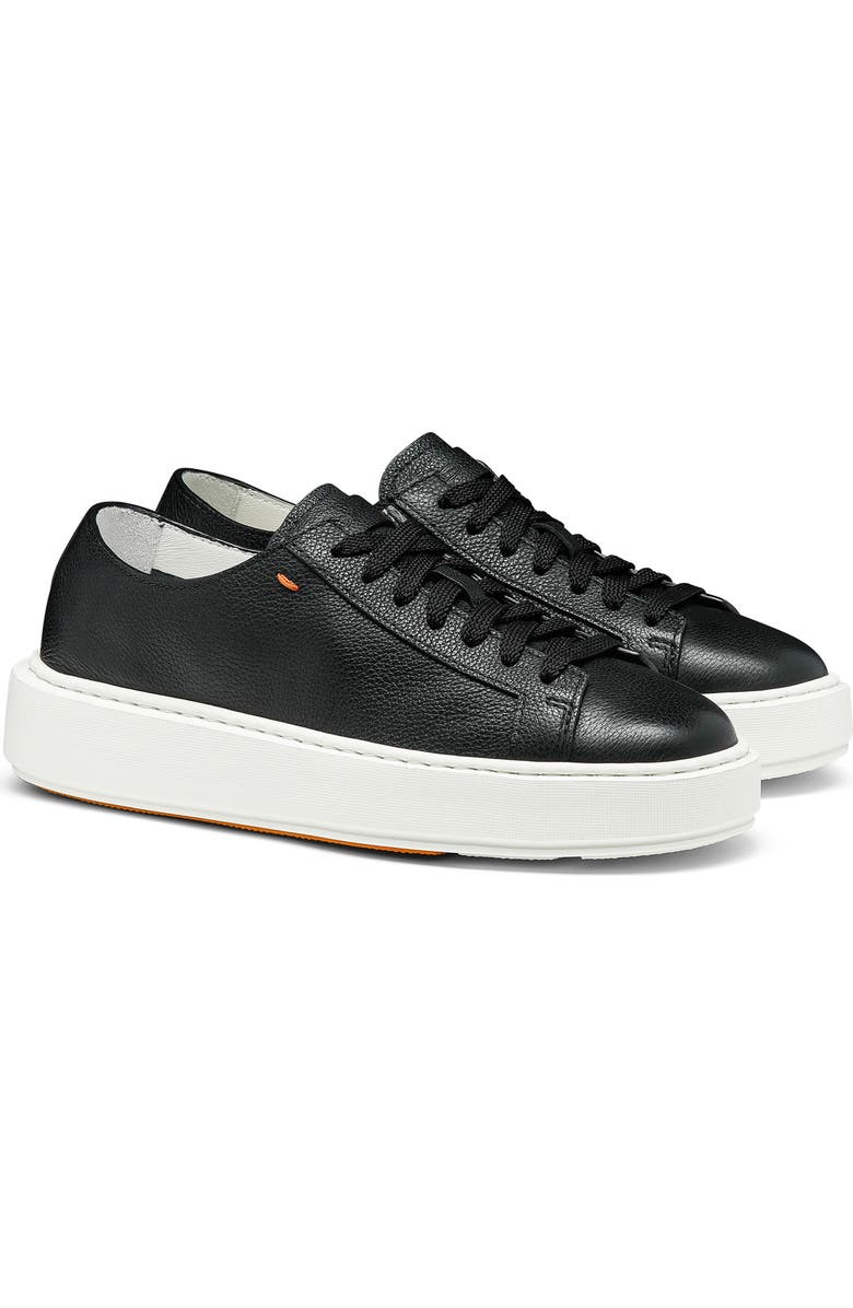 Santoni Tumbled Leather Sneaker, Main, color, Black