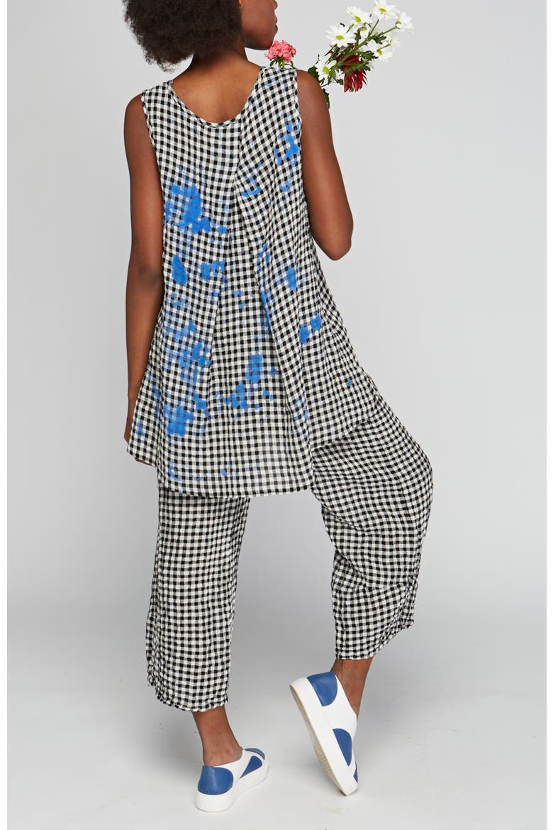 Tableau Checkered Gauze Linen Top, Alternate, color, Blue