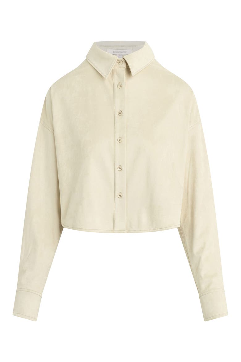 The Ex-Boyfriend Faux Suede Crop Button-Up Shirt, Alternate, color, BONE