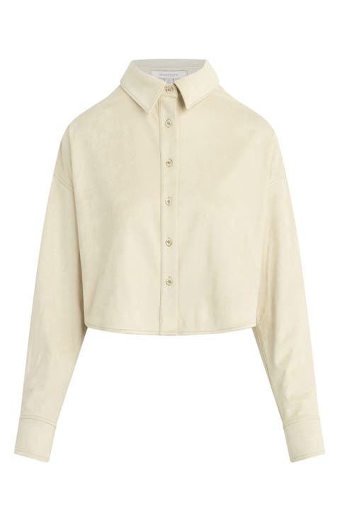 The Ex-Boyfriend Faux Suede Crop Button-Up Shirt