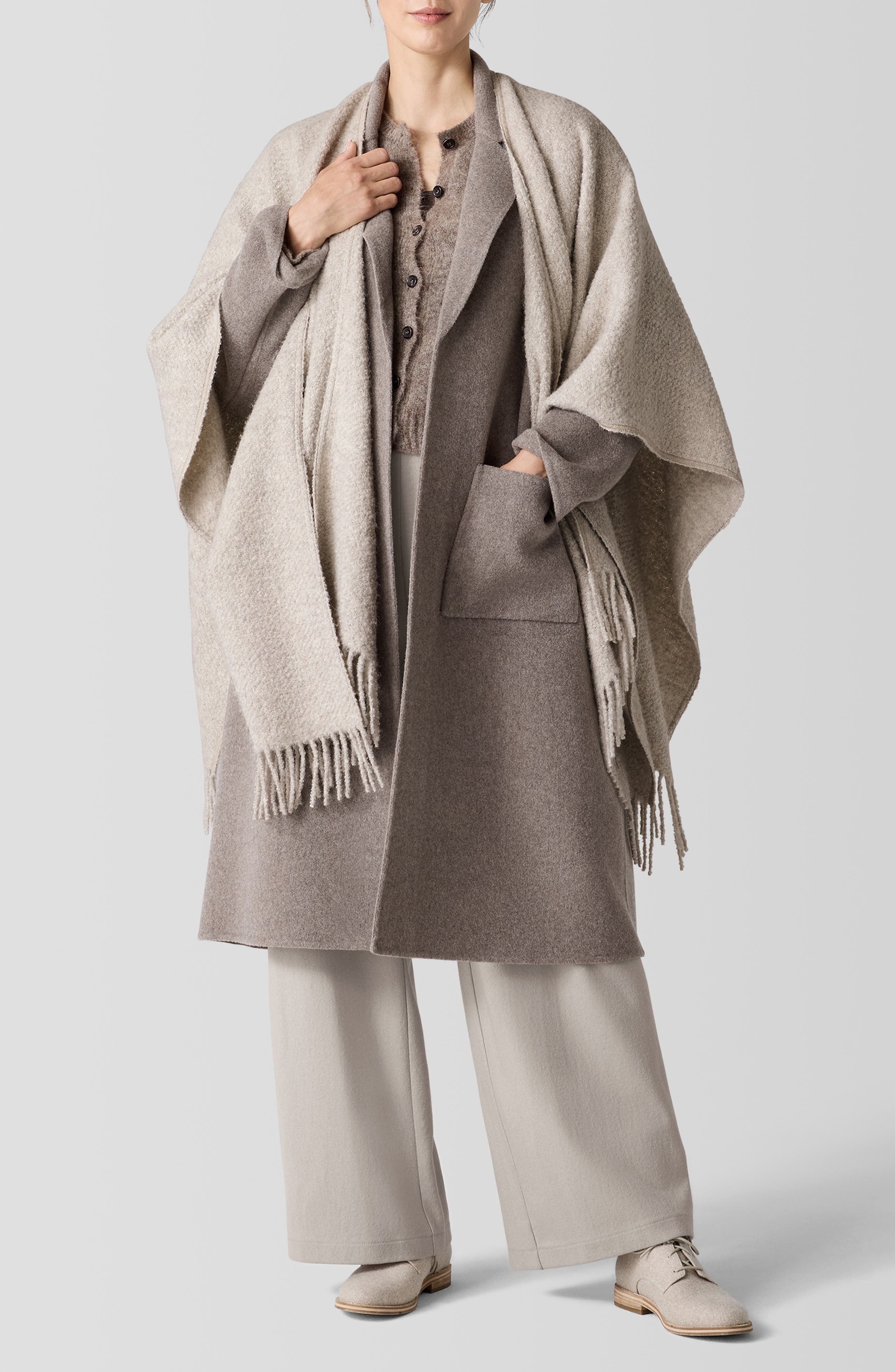 Eileen Fisher Open Front Bouclé Alpaca & Silk Wrap