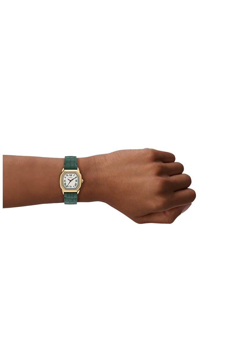 Harlow Croc Embossed Leather Strap Watch, 27mm, Alternate, color, WHITE/ GREEN/ GOLD