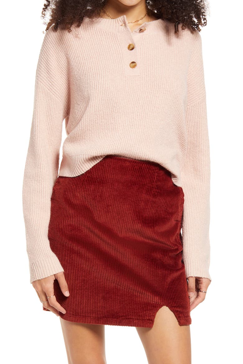 Ribbed Sweater Henley, Main, color, PINK SMOKE