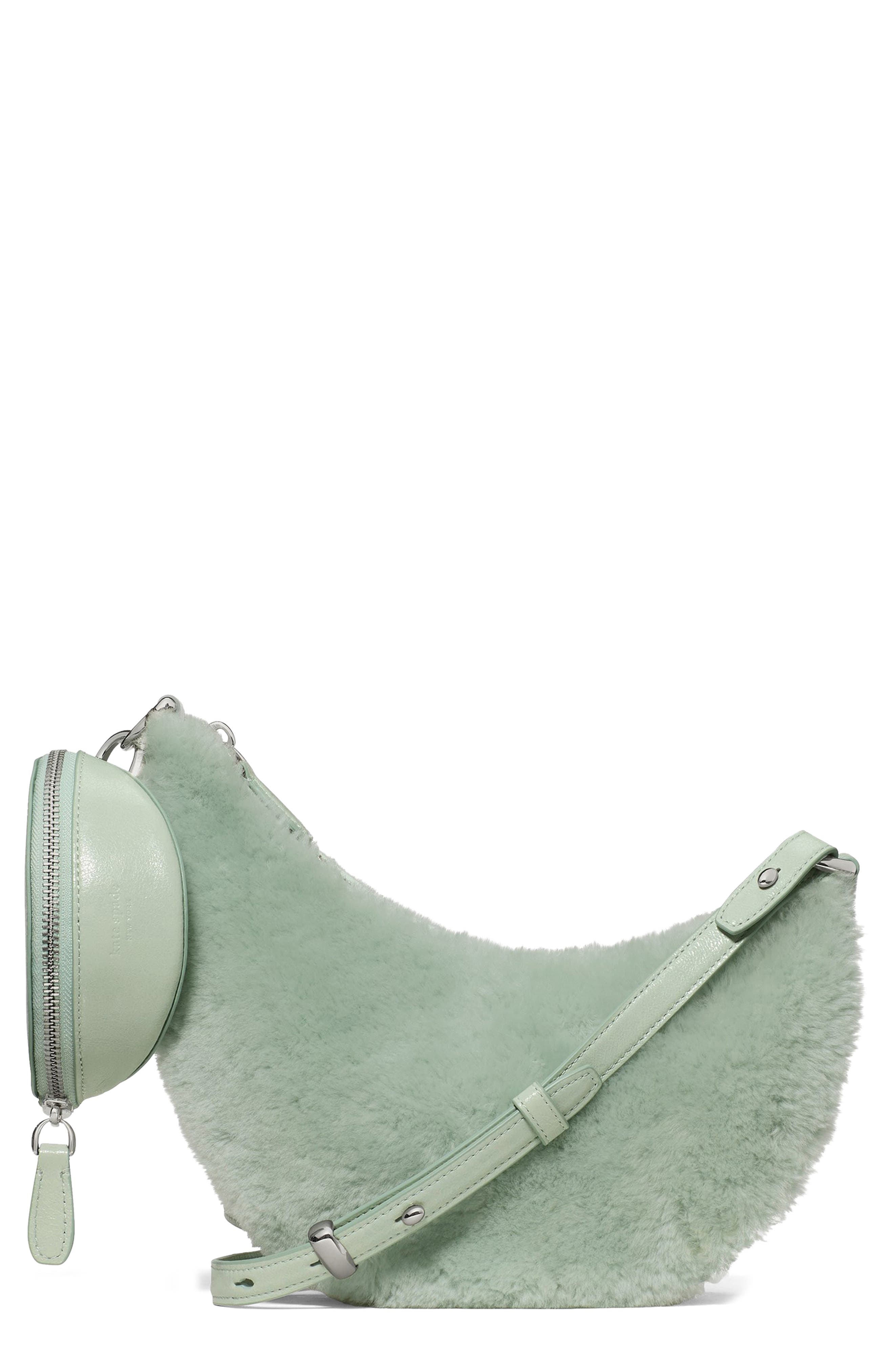 Kate Spade New York duo genuine shearling crossbody bag, Main, color, Mint Frosting