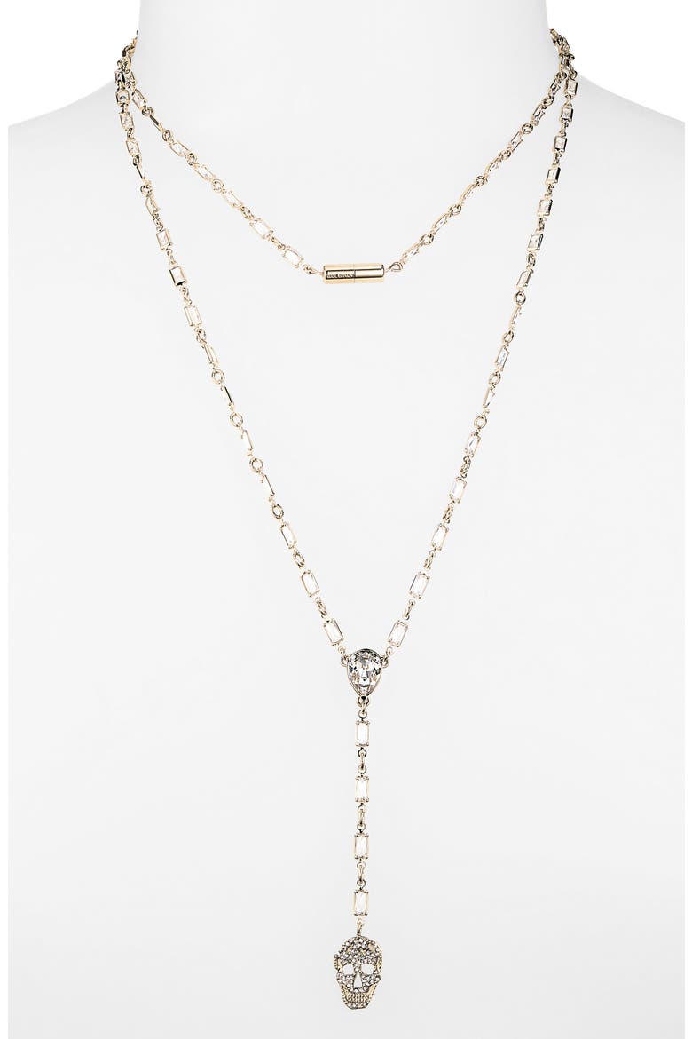 Layered Pavé Skull Y-Necklace, Alternate, color, PEARL