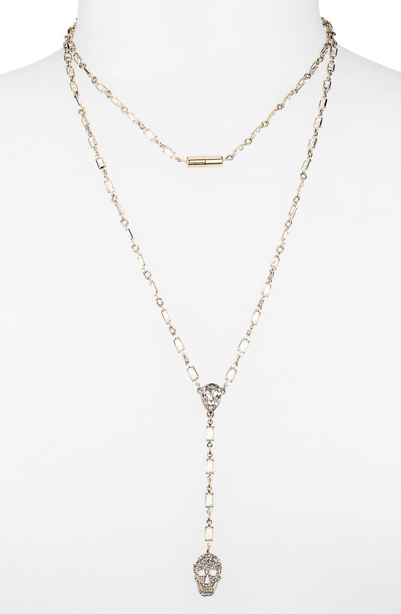 McQueen Layered Pavé Skull Y-Necklace, Alternate, color, Pearl