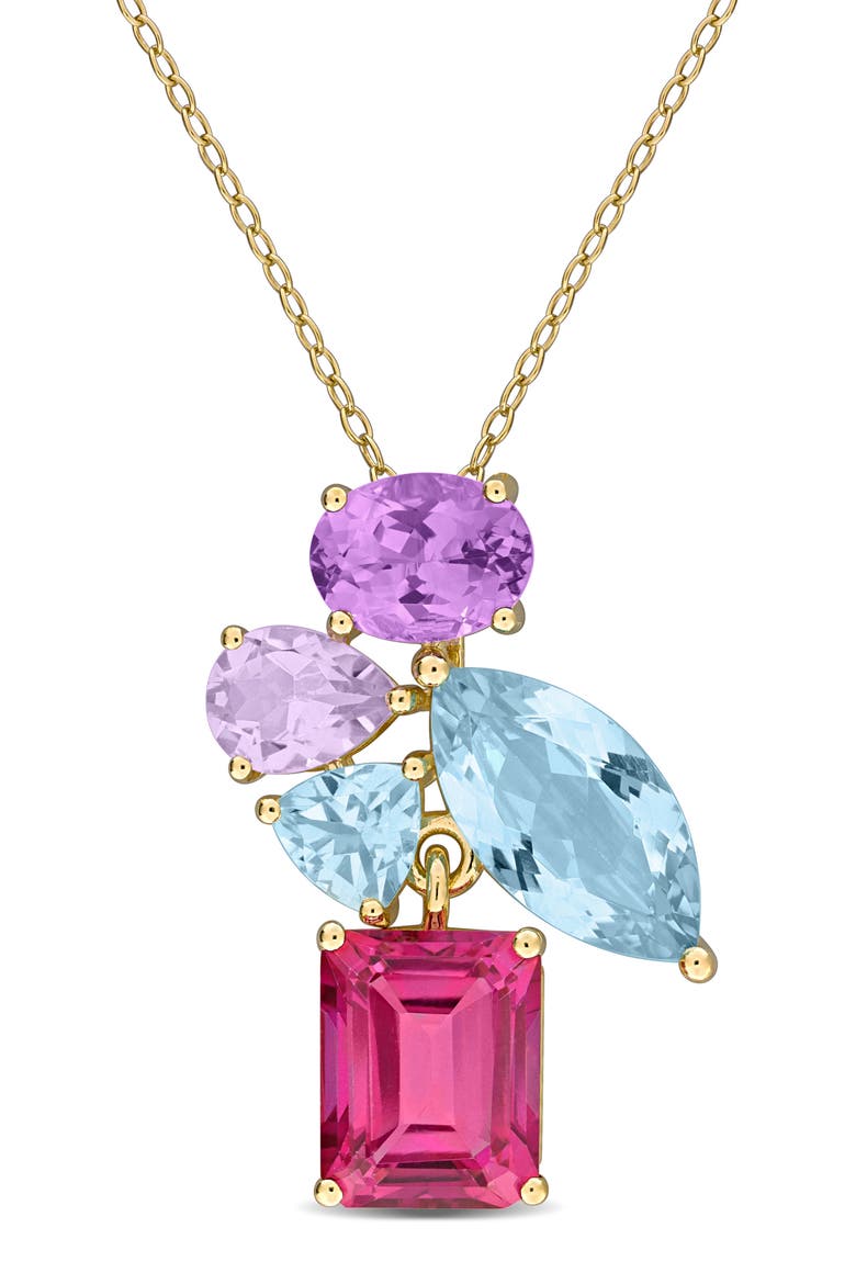 Multi-Gem Cluster Pendant Necklace, Main, color, PINK MULTI
