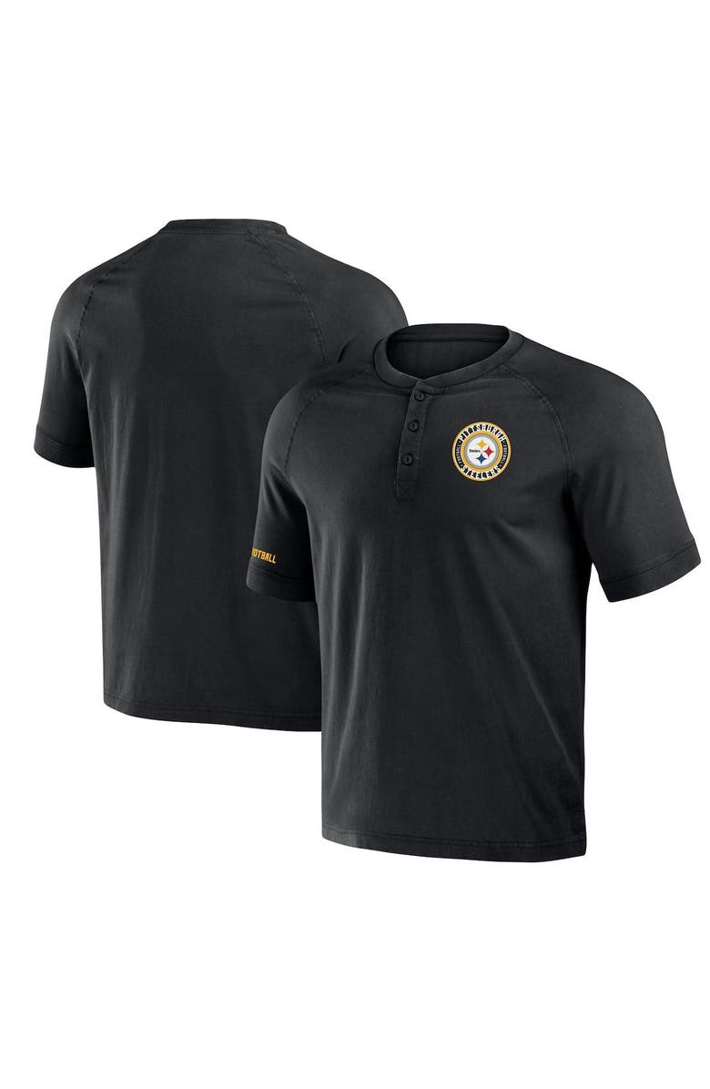NFL X DARIUS RUCKER Men's NFL x Darius Rucker Collection by Fanatics Black Pittsburgh Steelers Washed Raglan Henley T-Shirt, Main, color, 