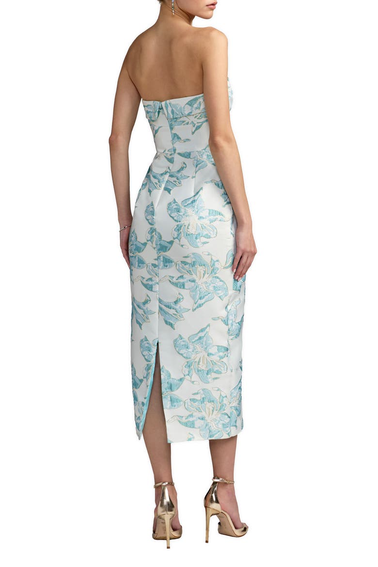 Strapless Floral Brocade Midi Column Dress, Alternate, color, French Blue