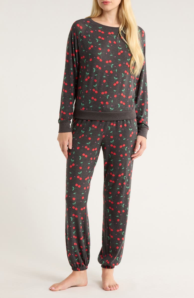 Honeydew Star Seeker Brushed Jersey Pajamas, Main, color, Black Heather/ Cherries
