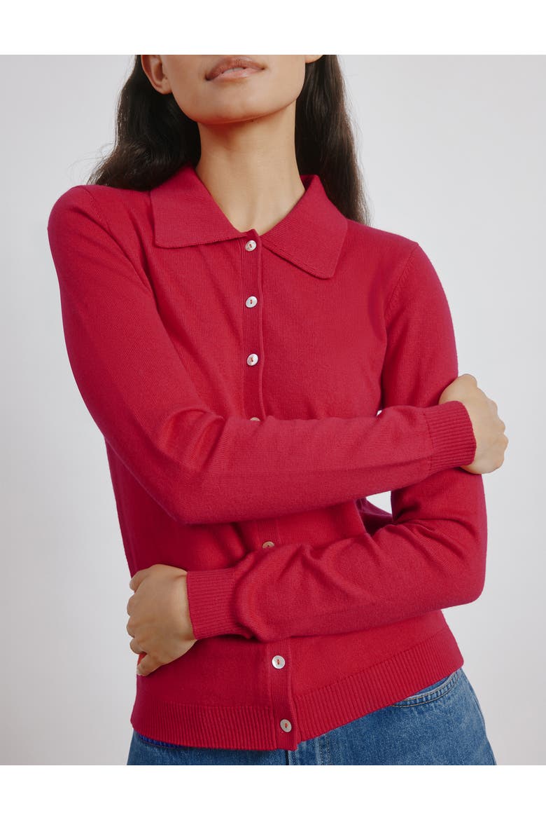 Button Through Polo Top, Alternate, color, Red