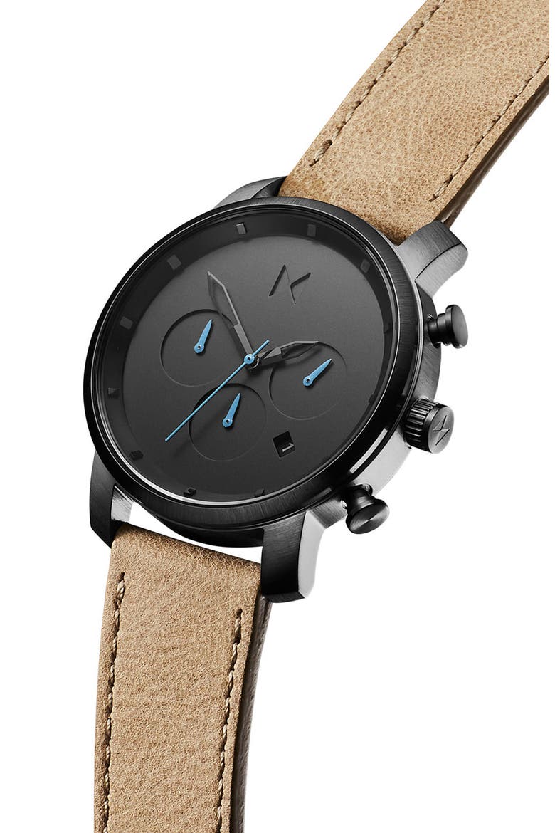 MVMT Chronograph Leather Strap Watch, 40mm, Alternate, color, SANDSTONE/ GUNMETAL