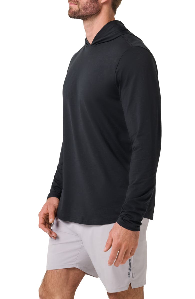 TravisMathew The Heater Series Hooded Long Sleeve Performance Jersey T-Shirt, Alternate, color, Black