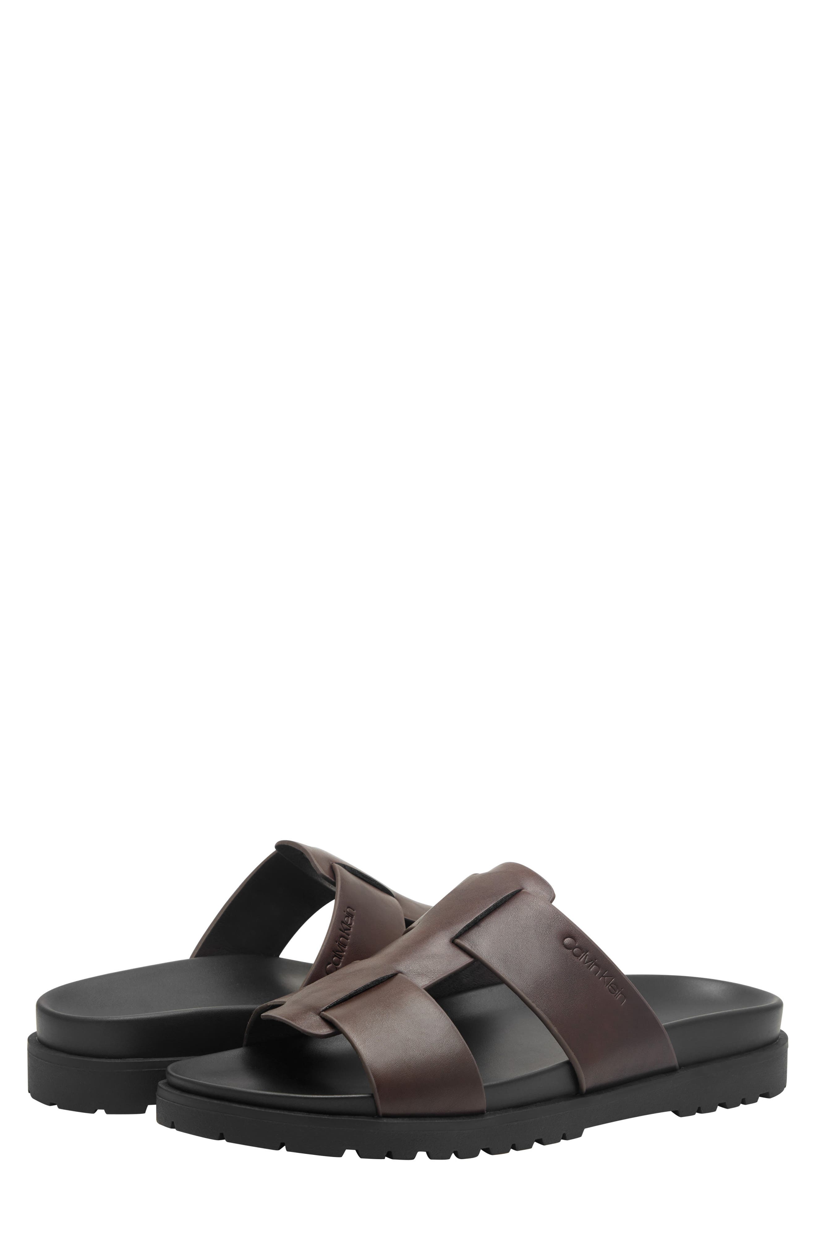 Calvin Klein Rolinde Lug Sole Slide Sandal, Alternate, color, Dark Brown