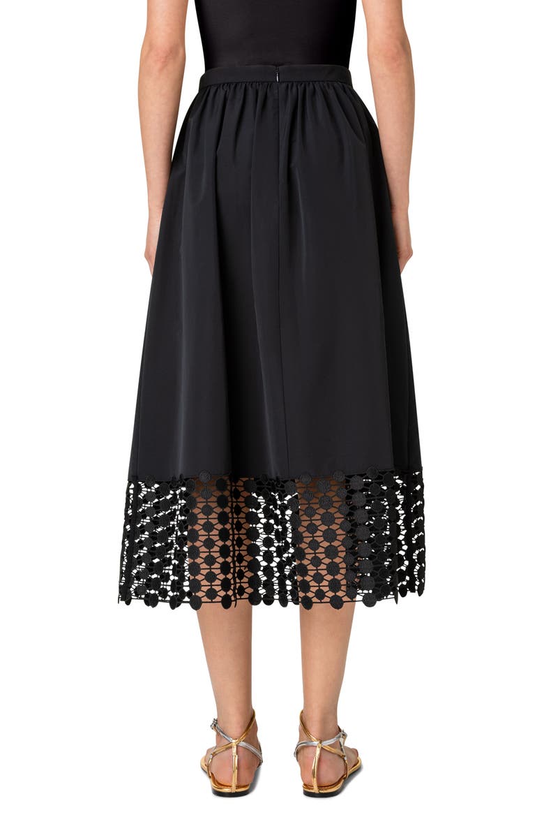 Dot Guipure Lace Hem Taffeta Midi Skirt, Alternate, color, 009 BLACK