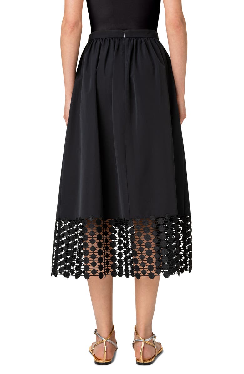 Akris punto Dot Guipure Lace Hem Taffeta Midi Skirt, Alternate, color, 