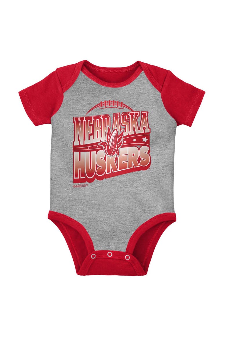 Infant Mitchell & Ness Scarlet/Heather Gray Nebraska Huskers 3-Pack Bodysuit, Bib and Bootie Set, Alternate, color, Scarlet