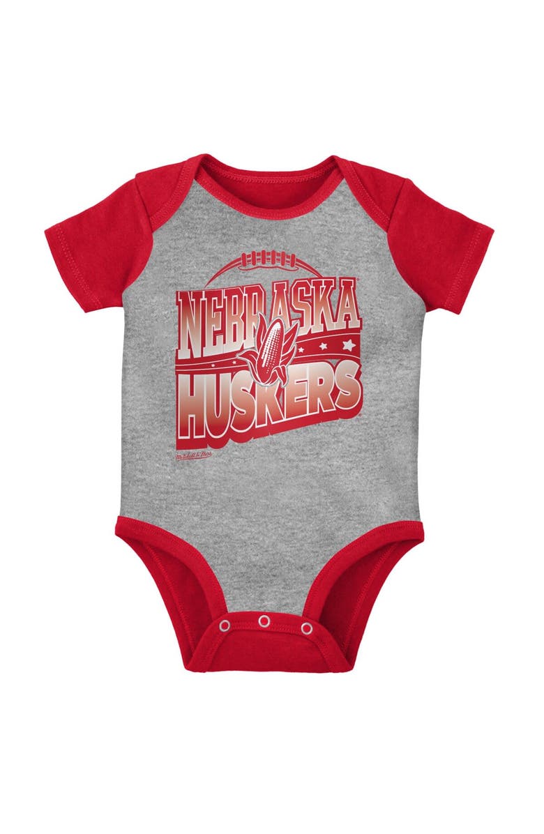 Mitchell & Ness Infant Mitchell & Ness Scarlet/Heather Gray Nebraska Huskers 3-Pack Bodysuit, Bib and Bootie Set, Alternate, color, Scarlet