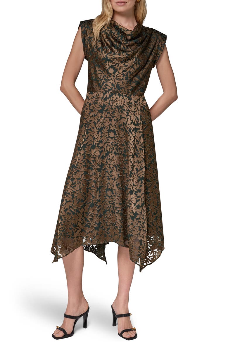 Burnout Cowl Neck Midi Dress, Main, color, BLACK FORE