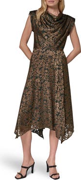 Donna Karan New York Burnout Cowl Neck Midi Dress