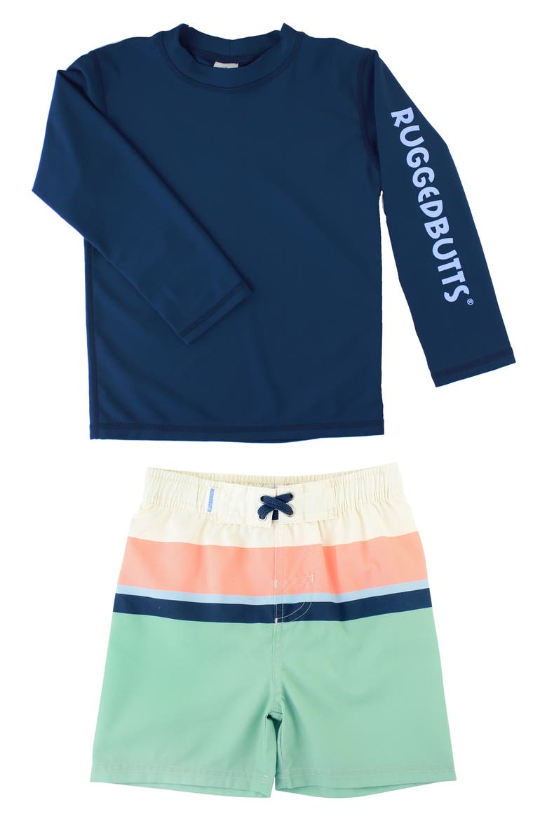 Colorblock Two-Piece Rashguard Swimsuit, Alternate, color, BLUE