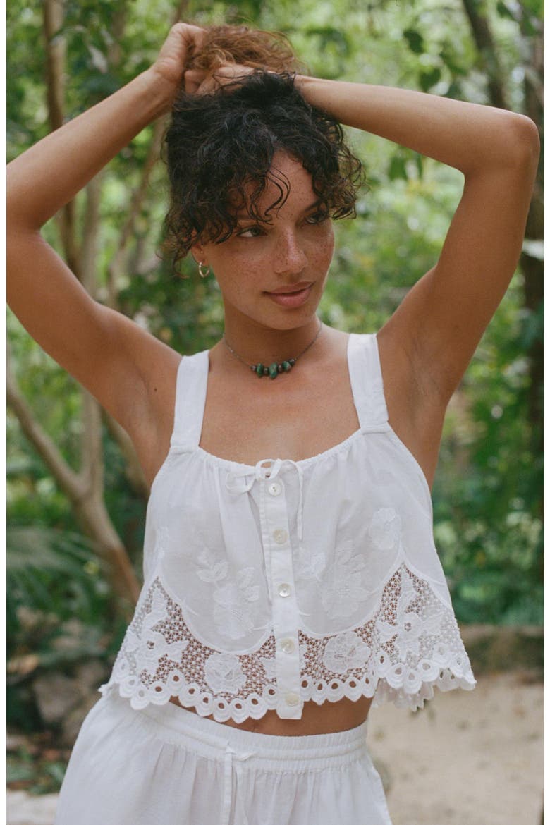 Flora Broderie Anglaise Trim Organic Cotton Cover-Up Top, Alternate, color, WHITE