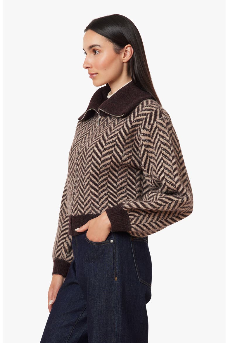 Herringbone Zip Front Cardigan, Alternate, color, CHOCOLATE