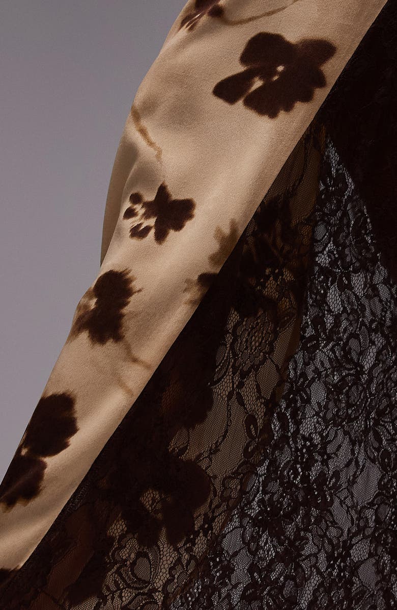 Topshop Floral Lace Panel Maxi Skirt, Alternate, color, Light Brown Multi