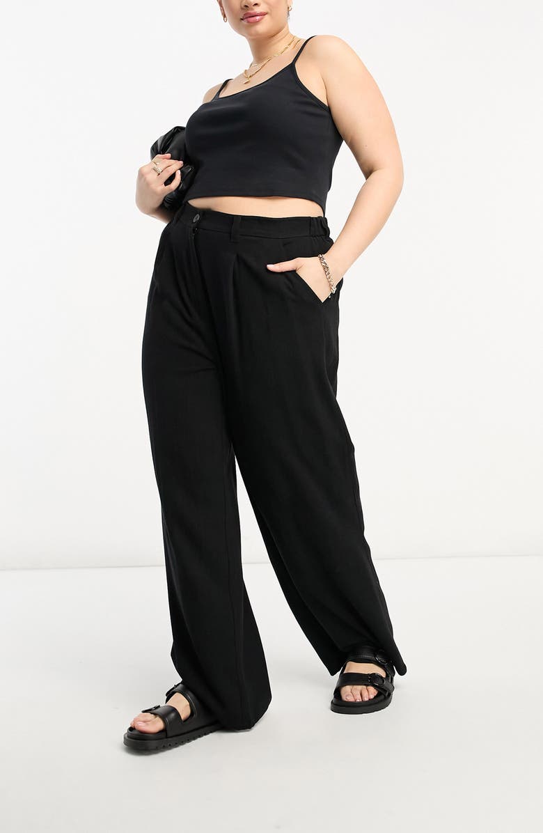 ASOS DESIGN Curve Pleated Wide Leg Trousers, Alternate, color, 