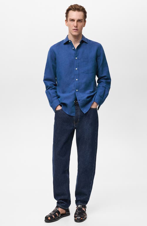 Mango Classic Fit Linen & Cotton Button-up Shirt In Ink Blue