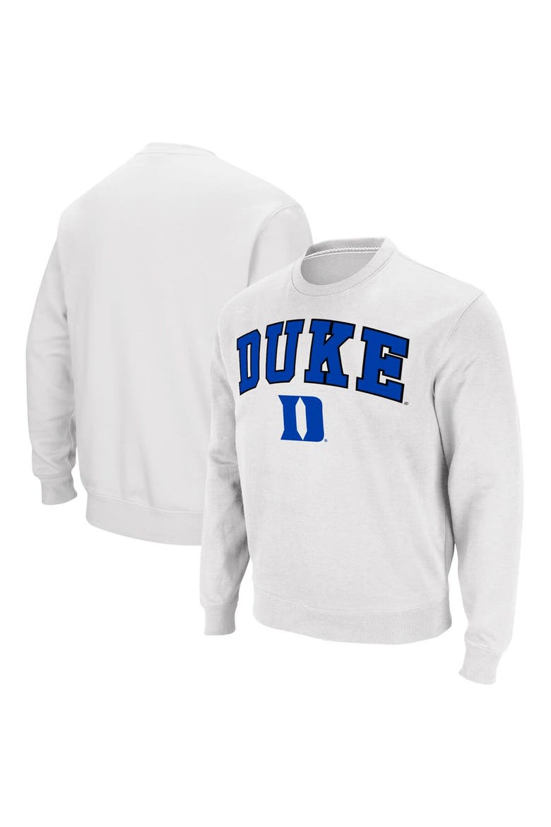 Men's Colosseum White Duke Blue Devils Arch & Logo Pullover Sweatshirt, Alternate, color, White